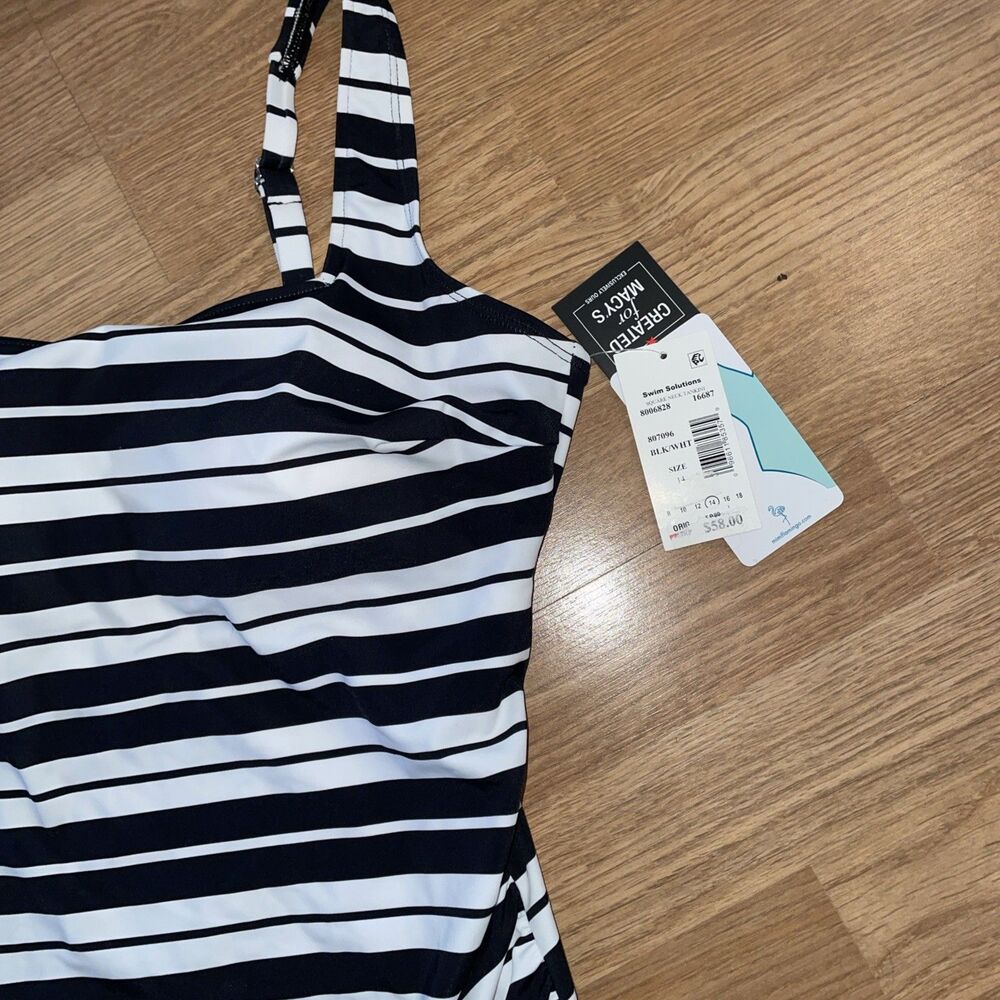 Swim Solutions Striped Tankini Top Black/White Size 14 NWT MSRP $58 - Picture 4 of 4